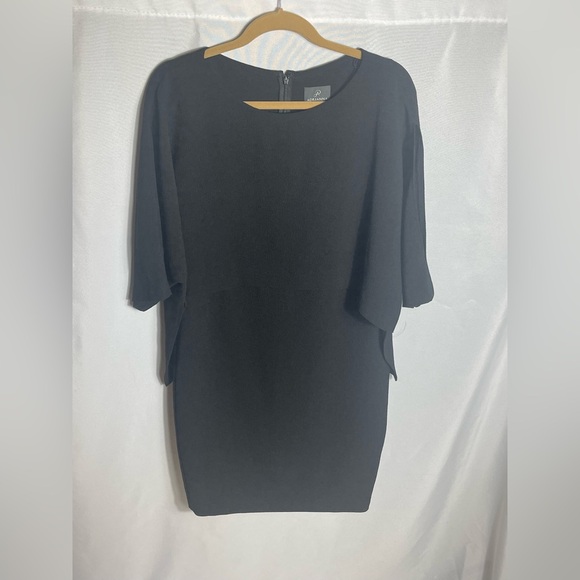 Adrianna Papell Black Sheath Dress Size 6 Lined Split Sleeve Cocktail Party - Picture 1 of 7